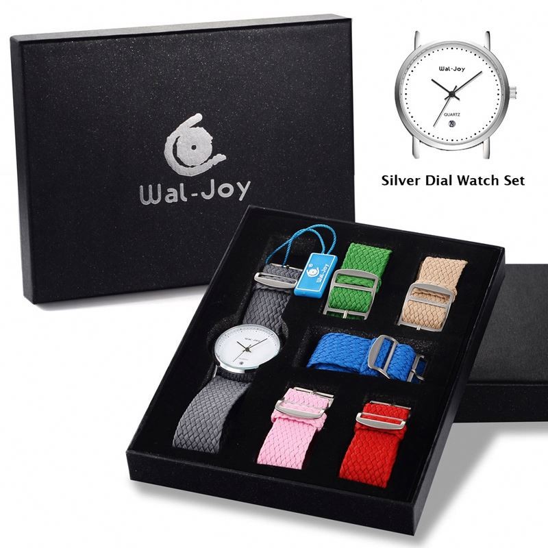 Wal-Joy Custom Logo Woven Strap Luxury Gift Watch Set for Girl Women Designers Watches Change Band DIY Child Wristwatch